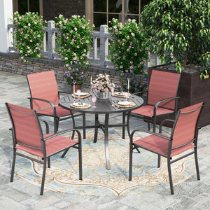5 Pieces Patio Dining Set, Patio Table and Chairs Set for 4, 4 x Red Textilene Dining Chair and 42