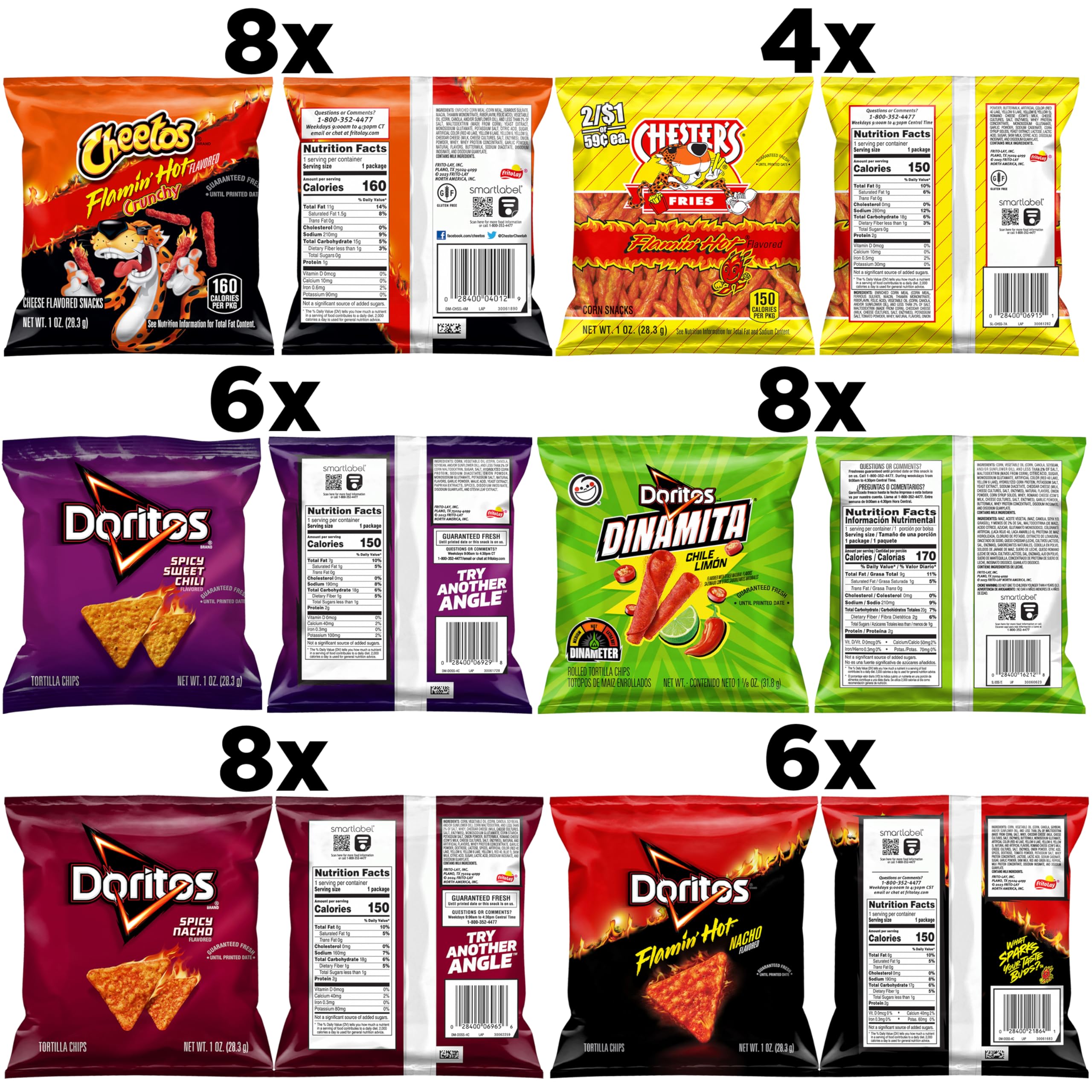 Frito-Lay Fiery Mix Variety Pack, Hot & Spicy Snacks Single Serve Bags, 2.56 Pounds, (Pack of 40), Flamin' Hot Cheetos, Doritos, Chester's Hot Fries