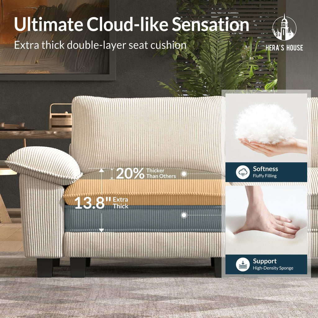 54" Modular Sectional Sofa Couches for Living Room, Comfy Cloud Couch 1-Seater Deep Seat Sofa with Throw Pillow, Corduroy Beige