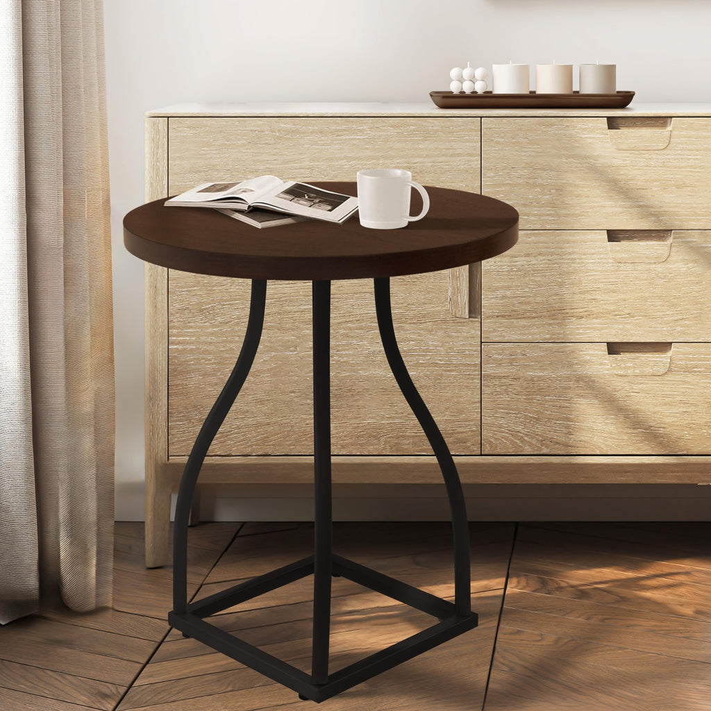 Round Accent Table with Metal Base - Brown