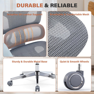 Ergonomic Office Chair with Footrest-Mesh Desk Chair with Adjustable Headrest, 5D Armrests, 3D Lumbar Support & Adjustable Backrest, High Back Swivel Computer Chairs, Heavy Duty Metal Base 400lbs