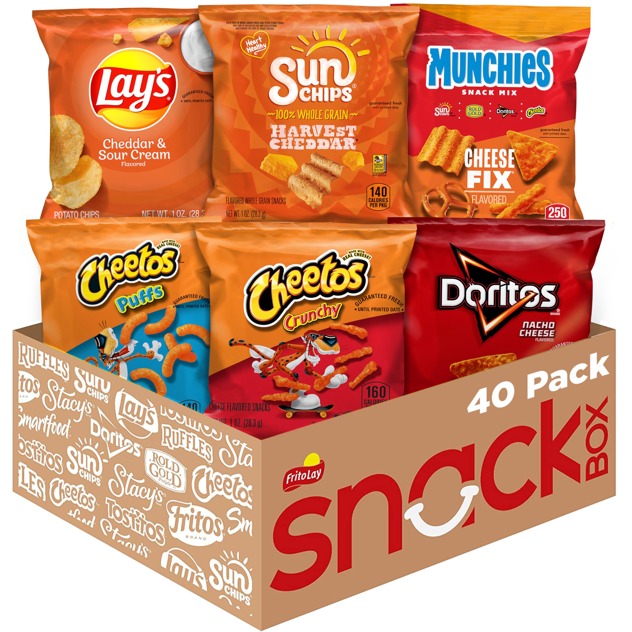 Frito-Lay Cheesy Mix 6 Flavor Variety Pack, Single Serve Bags (40 Pack), Doritos, Cheetos, Lay's, Munchies, SunChips