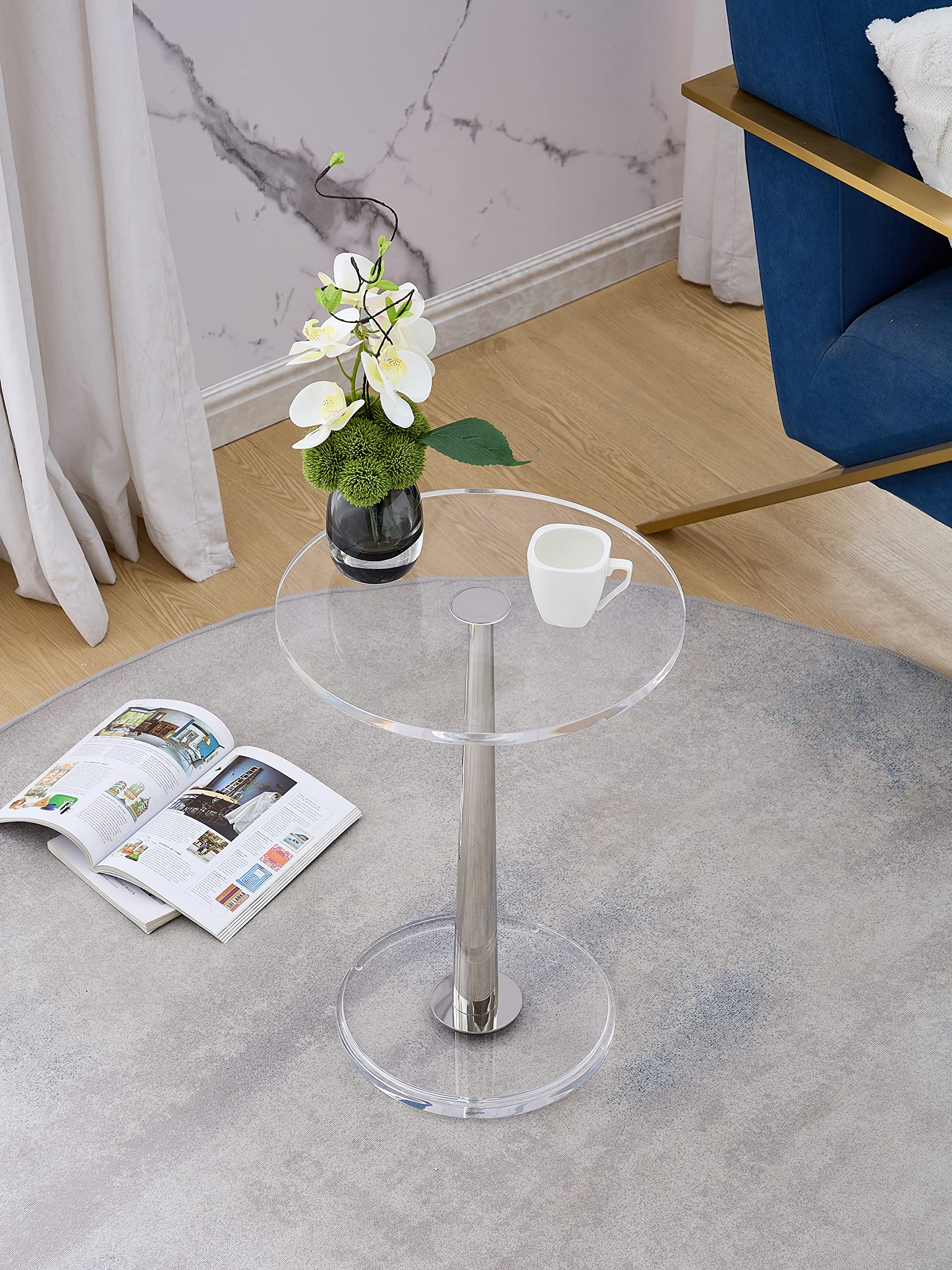 Clear Acrylic Table with Cone Metal Pole (Small, Silver) …