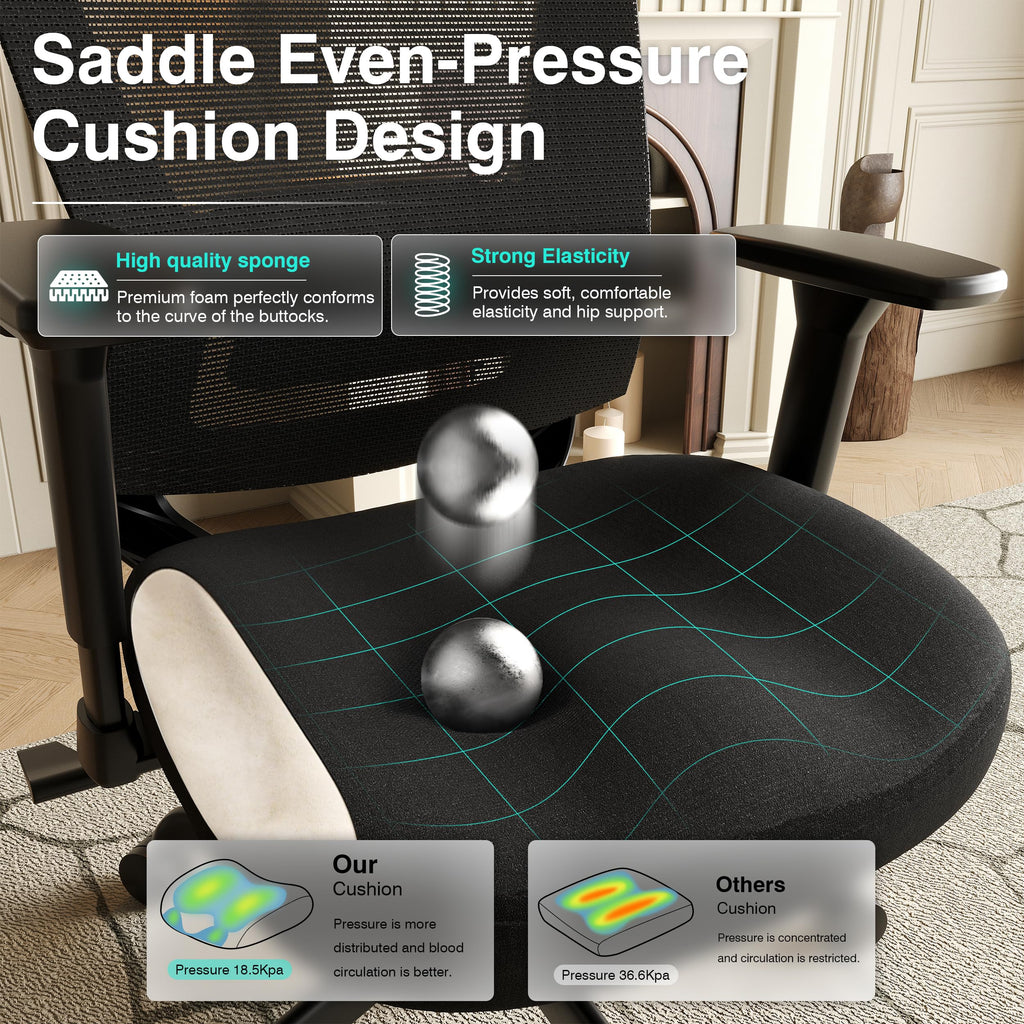 Ergonomic Home Office Chair, Mesh Computer Desk Chair with 4D Armrests, Adjustable Lumbar Support,Rolling Swivel Task Chair for Long Hours, Sponge Cushion